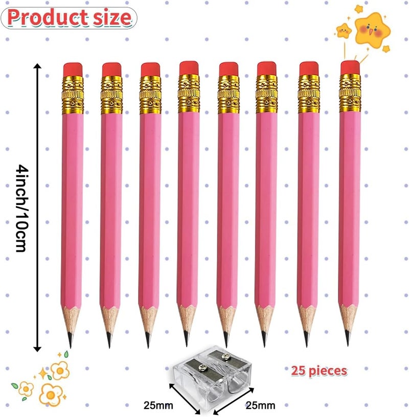 Adhere 25pcs Golf Pencils with eraser Hexagon Wooden Pencils Graphite 2B for Golf Event Scoring,Classroom,Wedding,Company Meetings,Pew, Pocket (Pink) - Image 2